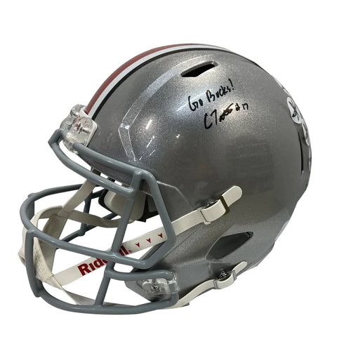 Carnell Tate Autographed "Go Bucks" Ohio State Silver Mini Football Helmet