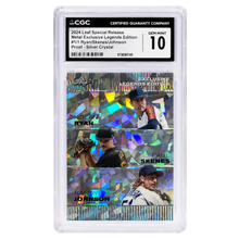 Nolan Ryan / Paul Skenes / Randy Johnson 2024 Leaf Special Release Metal Exclusive Legends Edition Proof Silver Crystal #1/1 Trading Card (CGC 10)