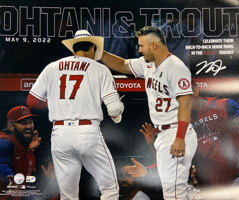 Mike Trout Autographed 20x24  - Celebrating with Shohei Ohtani Back-To-Back Home Runs