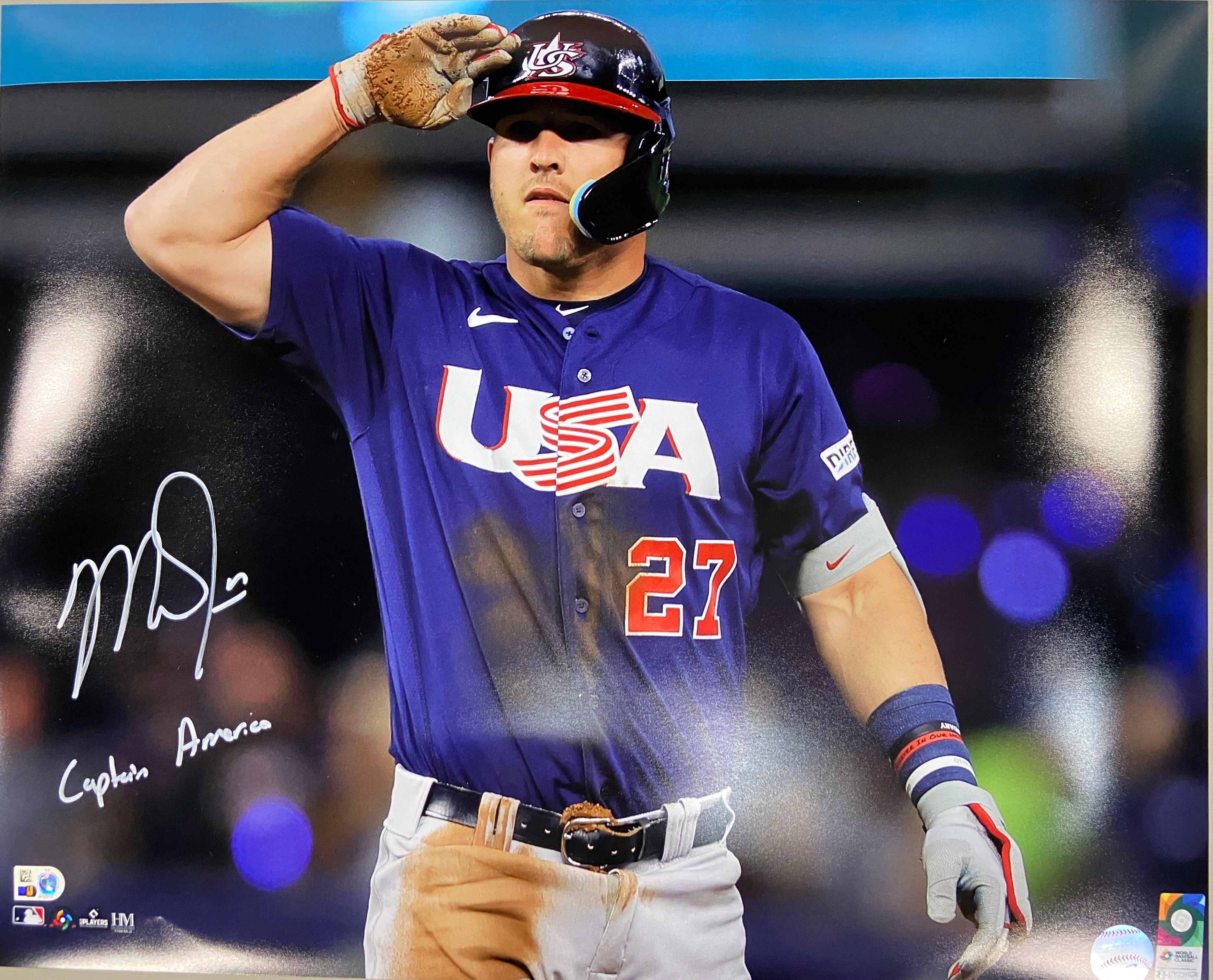 Mike Trout Autographed 16x20 - Team USA Holding Flag