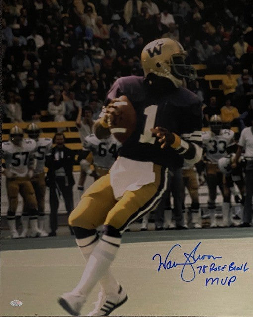 Warren Moon Autographed Washington Huskies 78 Rose Bowl MVP 16x20