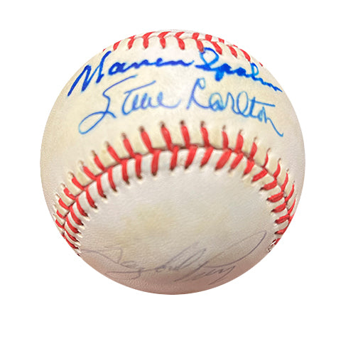 Steve Carlton, Gaylord Perry and  Warren Spahn Autographed Baseball - Player's Closet Project