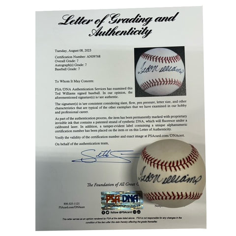 Ted Williams Autographed Baseball PSA Grade 7 - Player's Closet Project