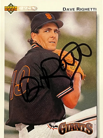 Dave Righetti 1992 Upper Deck Autographed Baseball Card - Player's Closet Project