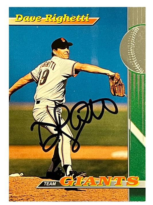 Dave Righetti 1993 Topps Stadium Club Autographed Baseball Card - Player's Closet Project