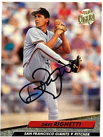 Dave Righetti 1992 Fleer Ultra Autographed Baseball Card - Player's Closet Project