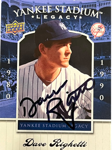 Dave Righetti 1991 Upper Deck Yankee Stadium Legacy Autographed Baseball Card - Player's Closet Project