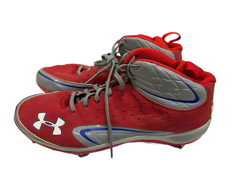 Ryan Howard Used Under Armor Red/Gray/Blue Cleats - Player's Closet Project