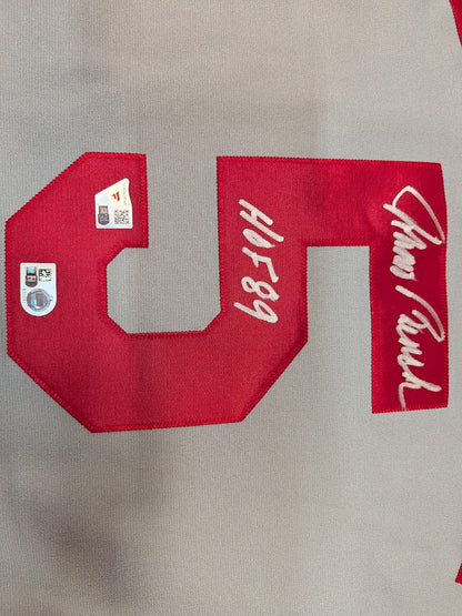 Johnny Bench Autographed " HOF 89" Gray Cincinnati Reds 1976 Mitchell and Ness Authentic Jersey