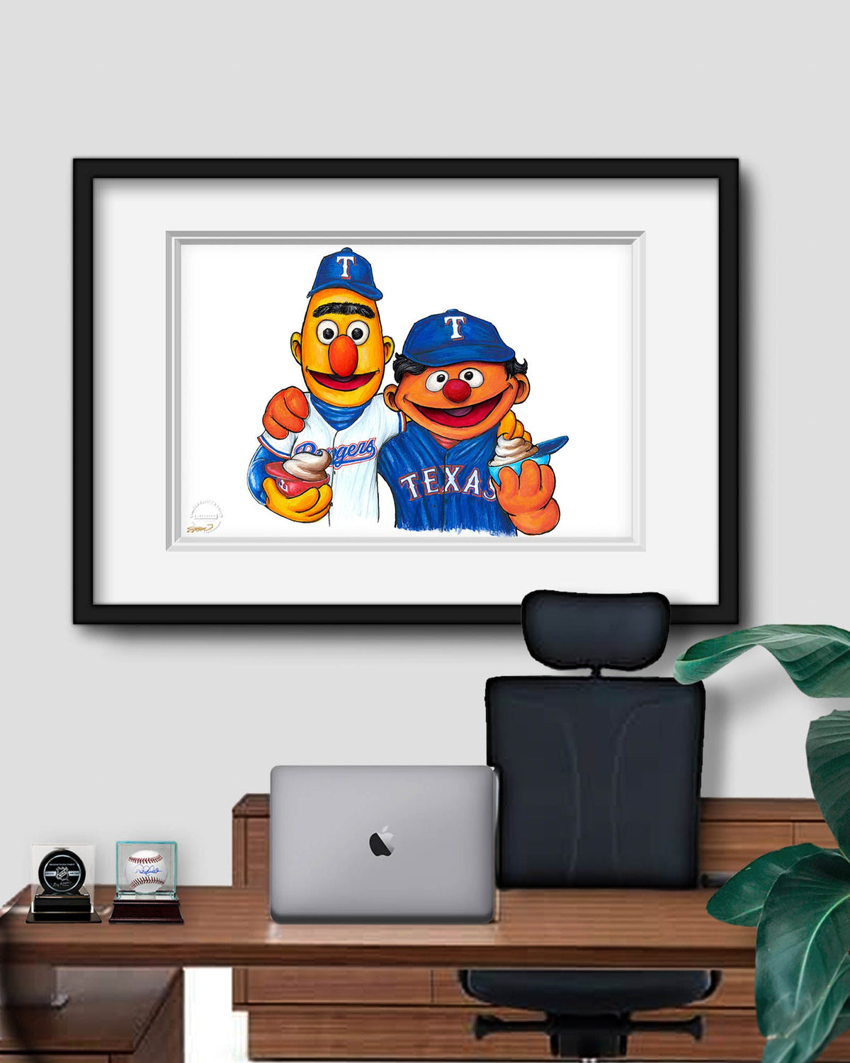 Bert and Ernie x MLB Rangers Limited Edition Art Print