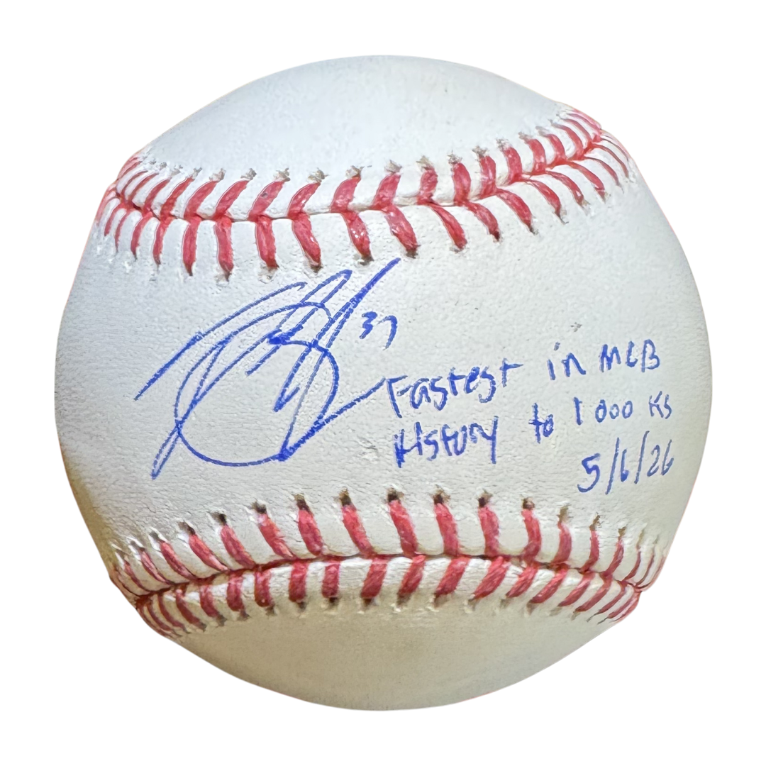 Tyler Glasnow Autographed "Fastest in MLB History to 1,000 K's 5/6/26" Baseball
