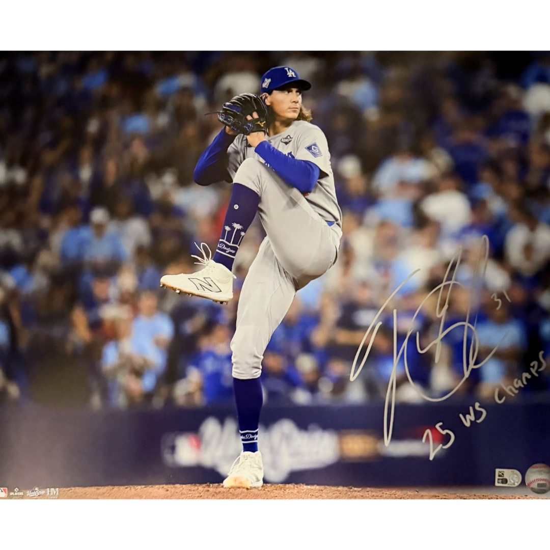 Tyler Glasnow Los Angeles Dodgers Autographed "25 WS CHAMPS" 16x20 Photo