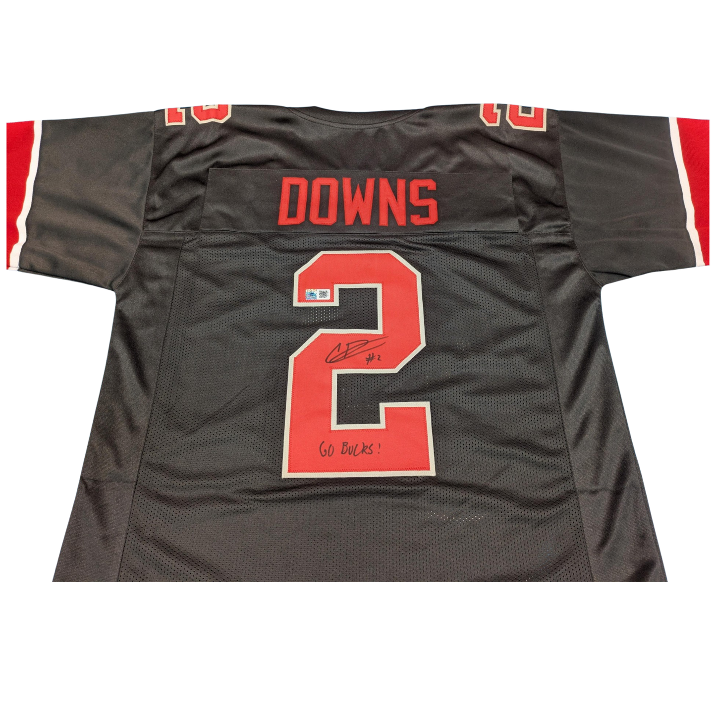 Caleb Downs Autographed "GO BUCKS" Black Ohio State Custom Jersey