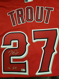 Back of Red Los Angeles Angels Jersey signed by Mike Trout with "2012 AL ROY" Inscription