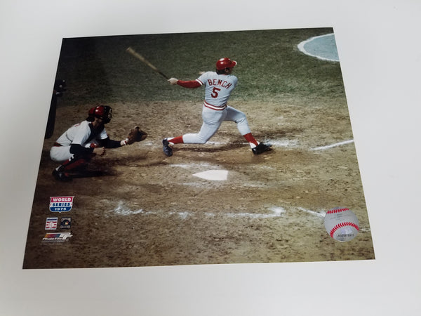 Matted 8x10 Photo- Johnny Bench Batting