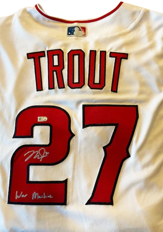 Mike Trout Autographed Red Authentic Jersey with WAR Machine Inscrip