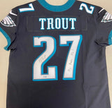Black Philadelphia Eagles Jersey signed by Mike Trout with "Fly Eagles Fly" inscription