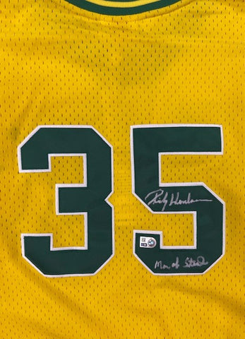 Rickey Henderson Autographed Man of Steal Athletics Authentic Battin