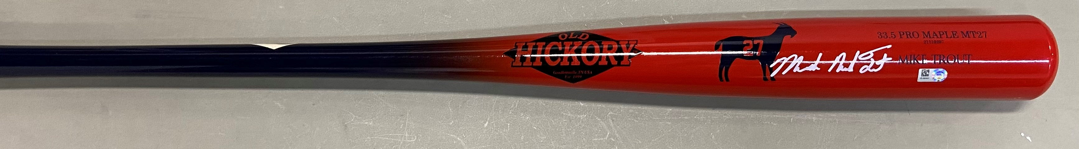 Mike Trout Signed Game Model Old Hickory #27 GOAT Bat Autograph