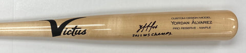 Yordan Alvarez Autographed "2022 WS Champs" Blonde Victus Game Model Bat - Beckett Authenticated