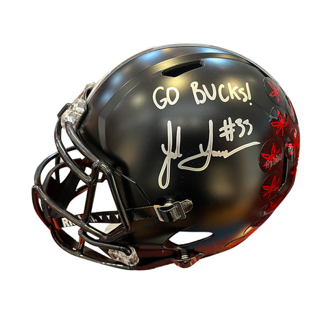 Jack Sawyer Autographed "Go Bucks" Alternate Black Replica Ohio State Helmet (Signed in Silver)