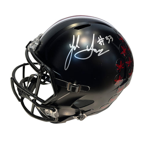 Jack Sawyer Autographed Alternate Black Replica Ohio State Helmet (Signed in Silver)