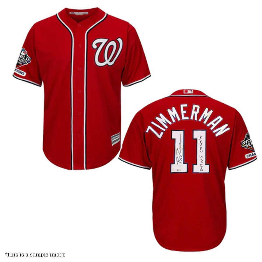 Ryan Zimmerman Autographed 2019 WS Champs Nationals Red Replica Jersey -  2019 WS Logo Patch