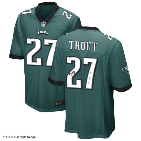 Mike Trout Autographed "Fly Eagles Fly" Green Philadelphia Eagles On Field Jersey