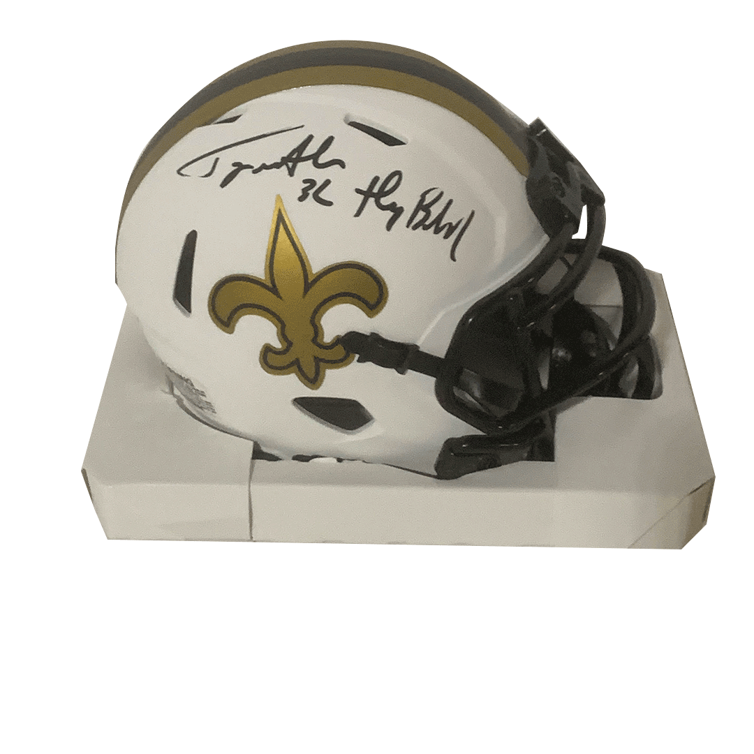 Tyrann Mathieu Autographed 'Honey Badger' Saints Lunar White Mini Helm